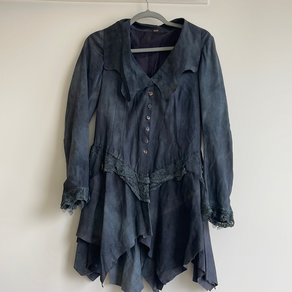 NWOT Blue green suede tailored renaissance Elizabethan jacket or mini dress